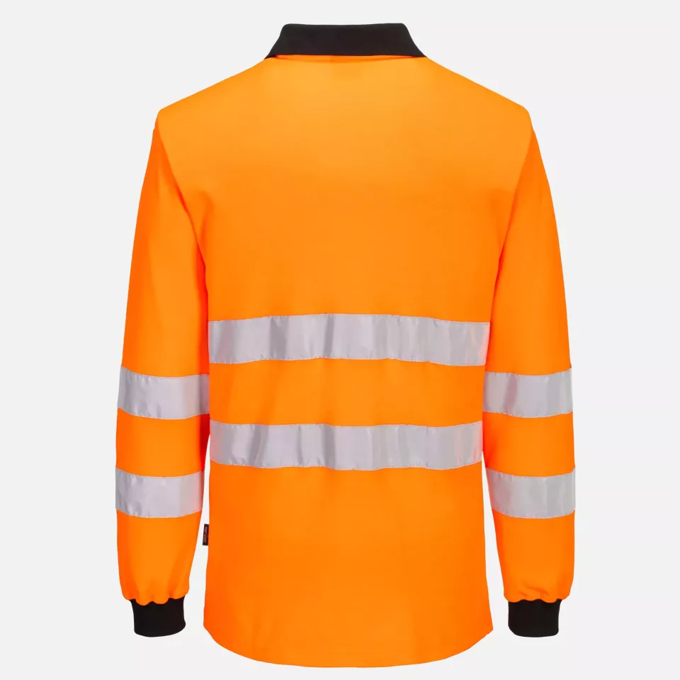 Portwest PW220OBR, PW2 Hi-Vis Polo Shirt L/S, Orange/Black, image 4, gallery thumbnail