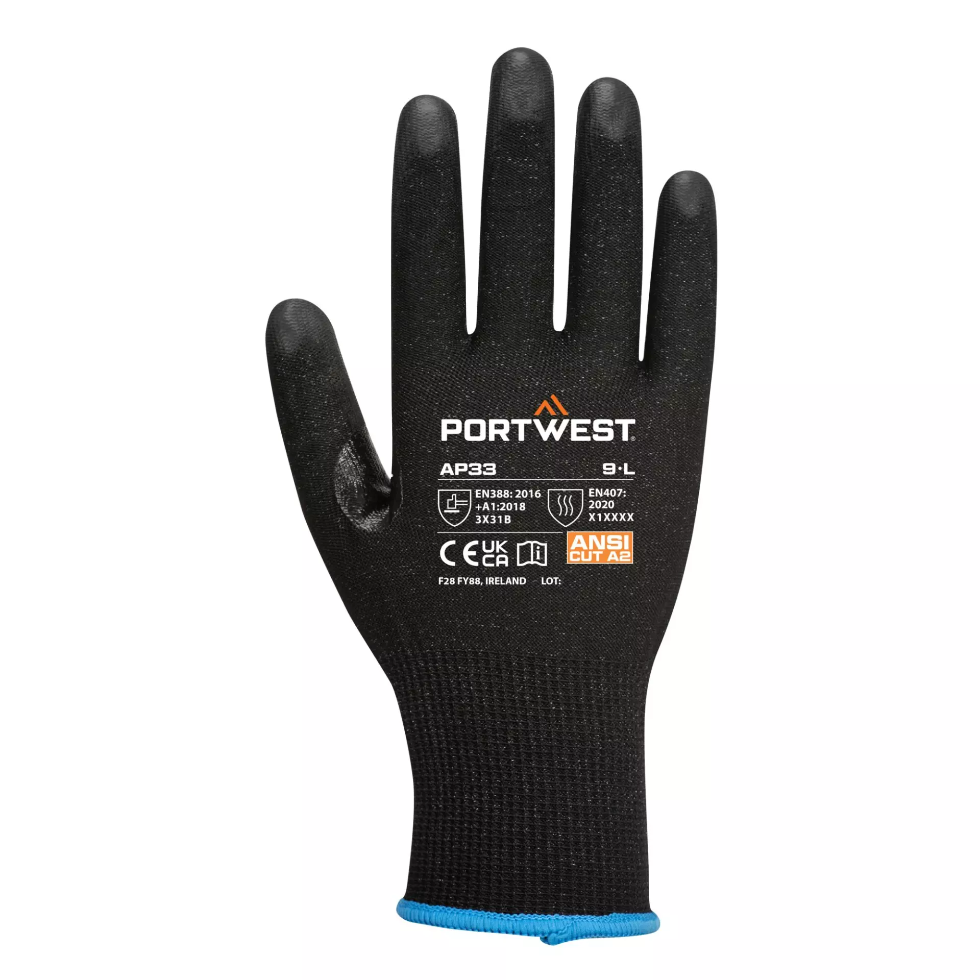 Portwest AP33K8R, LR15 PU Touchscreen Glove, Black, image 1