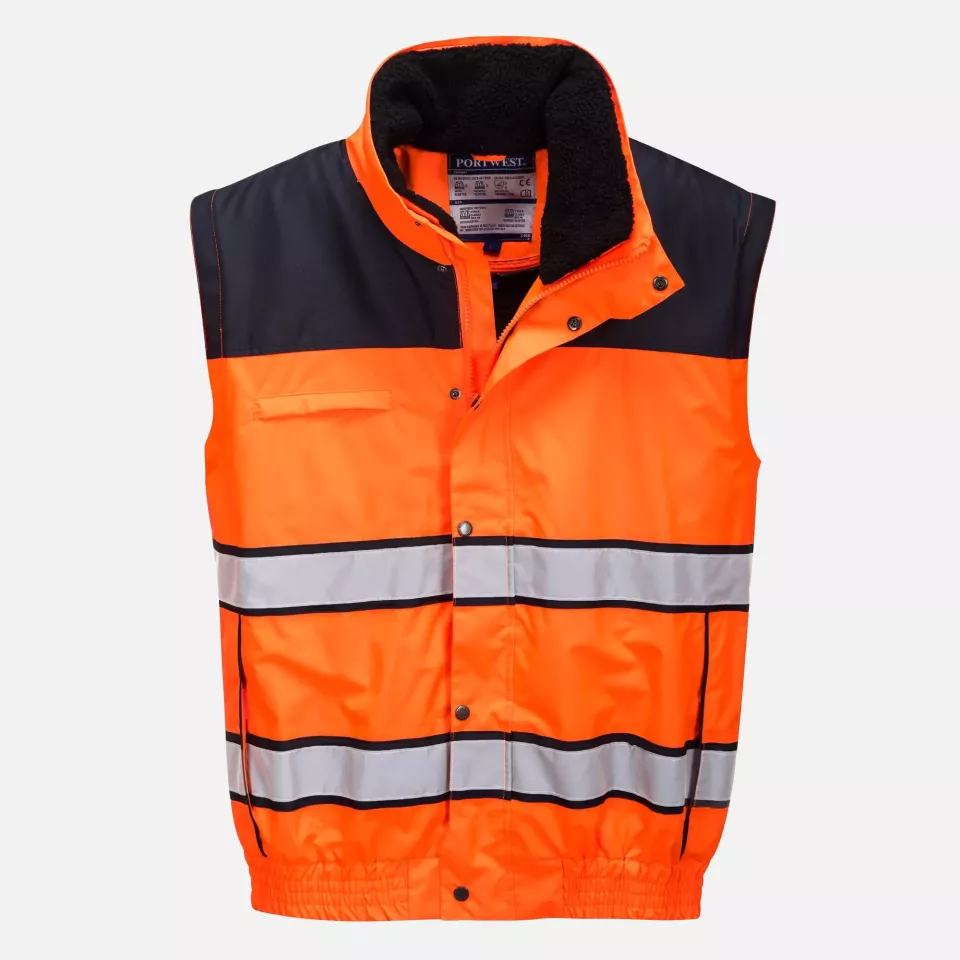 Portwest C466OBR, Hi-Vis 3-in-1 Contrast Winter Bomber Jacket, Orange/Black, image 6, gallery thumbnail