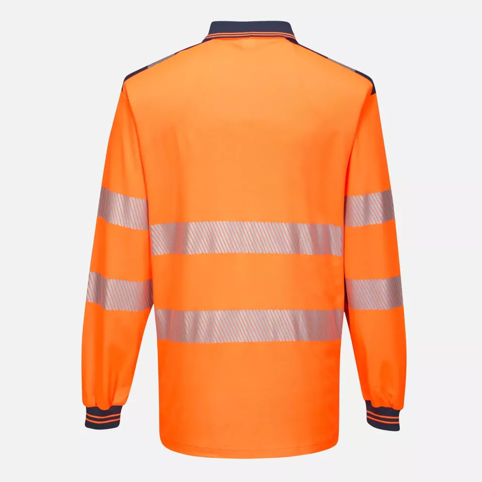 Portwest T184ONR, PW3 Hi-Vis Cotton Comfort Langarm-Poloshirt, Orange/Marine, image 2, gallery thumbnail