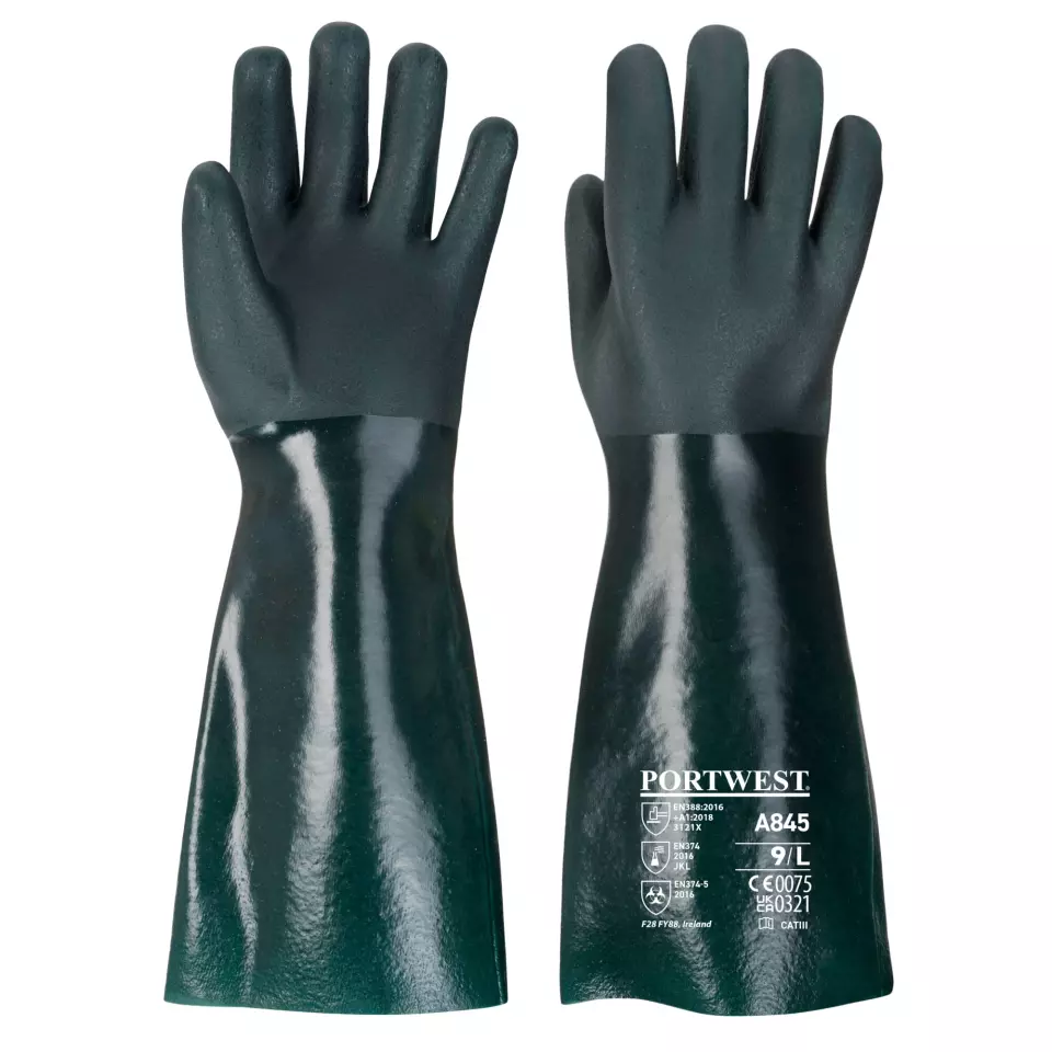 Portwest A845GNR, Doppelt getauchter PVC-Stulpenhandschuh 45cm, Größe XL, Grün, image 1, gallery thumbnail