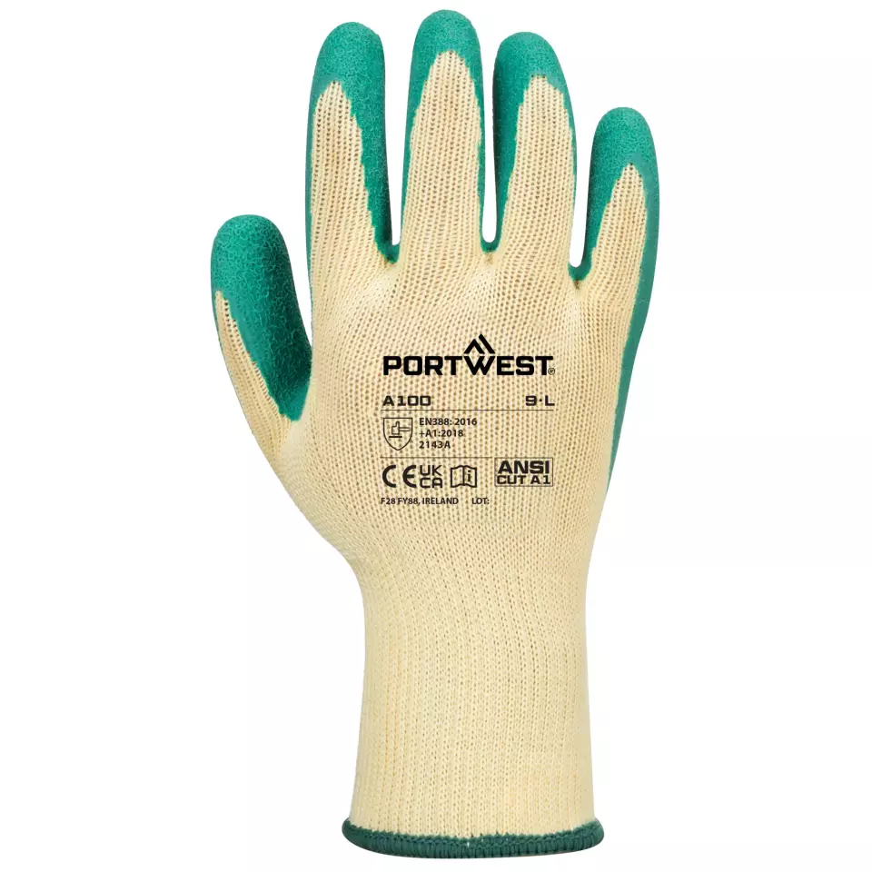 Portwest A100GNR, Grip Glove - Latex, Green, image 1, gallery thumbnail