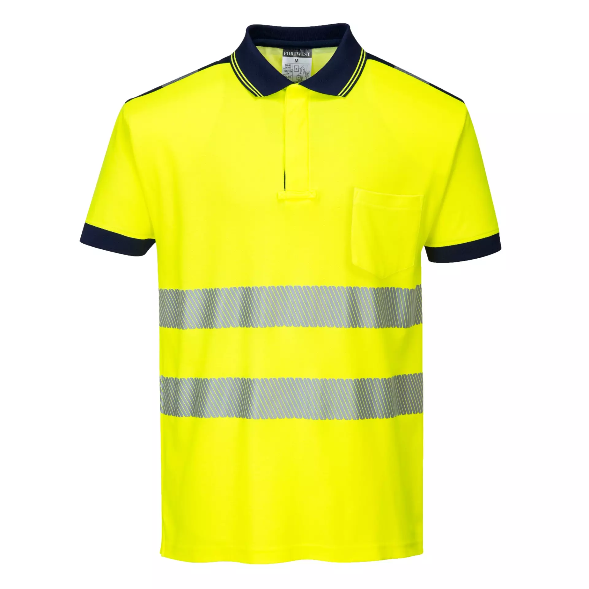 Portwest T180YNR, PW3 Hi-Vis Cotton Comfort Polo Shirt S/S, Yellow/Navy
