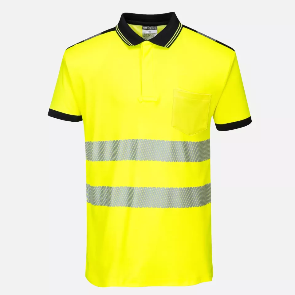 Portwest T180YBR, PW3 Hi-Vis Cotton Comfort Polo Shirt S/S, Yellow/Black, image 1, gallery thumbnail