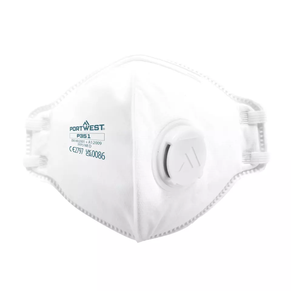 Portwest P351WHR, FFP3 Valved Dolomite Fold Flat Respirator, White, image 1, gallery thumbnail