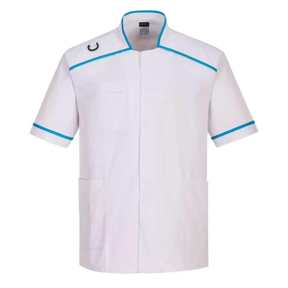 Portwest C821WAR, Men's Medical Tunic, White/Aqua, image 1, gallery thumbnail