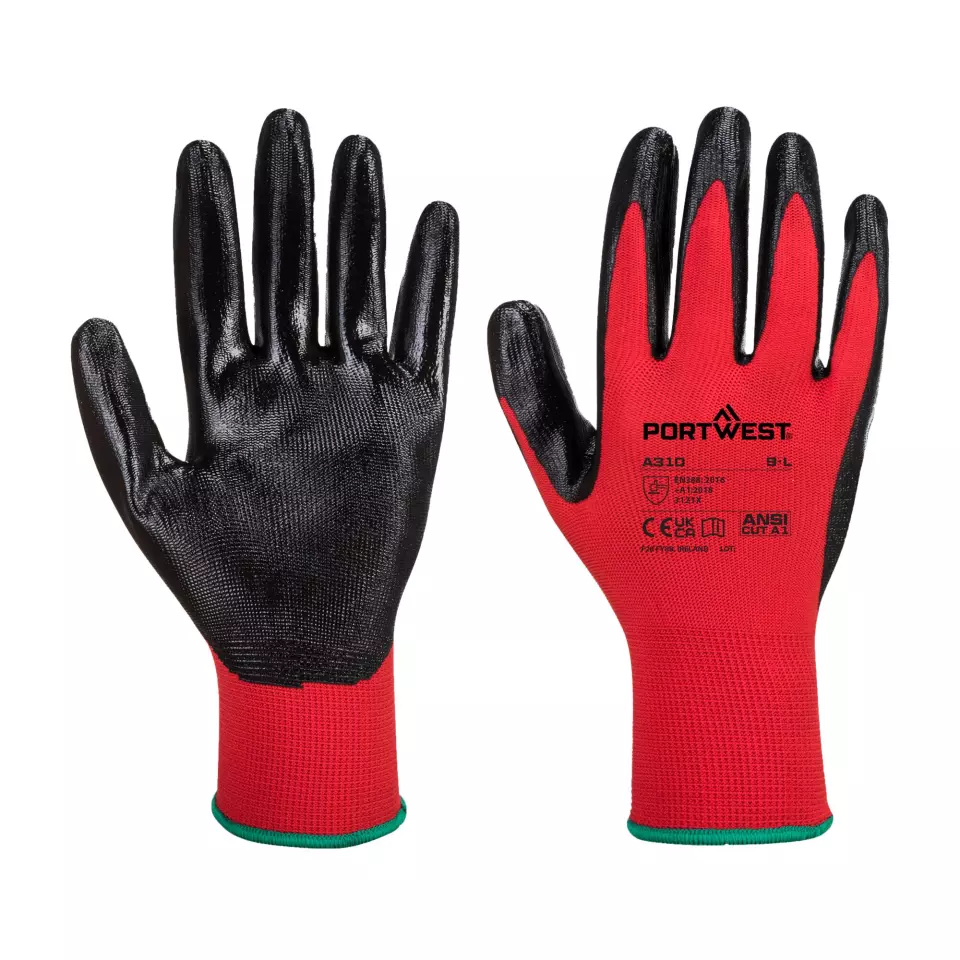 Portwest A310R8R, Flexo Grip Nitrile Glove, Red/Black, image 3, gallery thumbnail