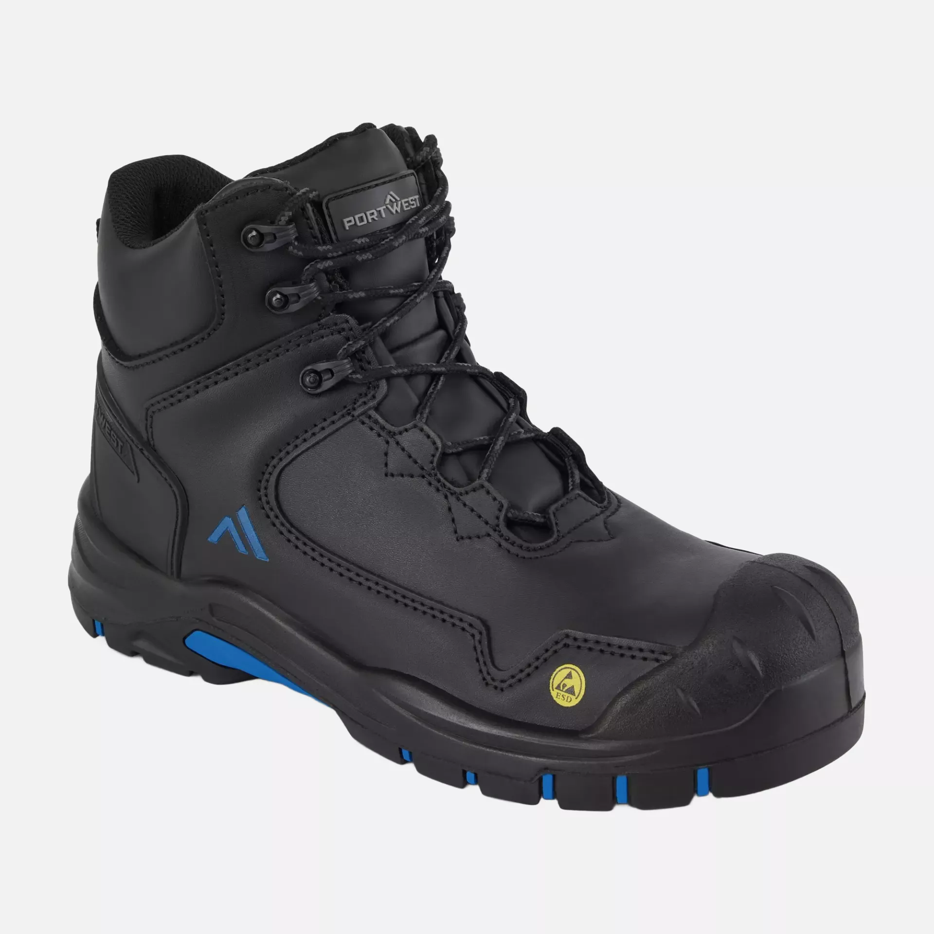 Portwest FC18BKB, Composite Action Leather Mid Boot S3S ESD HRO SR SC FO, Black/Blue, image 3