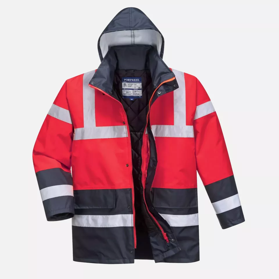 Portwest S466RNR, Hi-Vis Contrast Winter Traffic Jacket, Red/Navy, image 1, gallery thumbnail