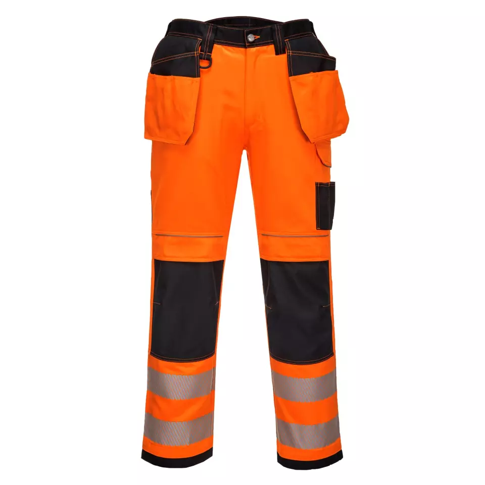 Portwest T501OBS, PW3 Hi-Vis Arbeitshose mit Holstertaschen, Orange/Schwarz Kurz