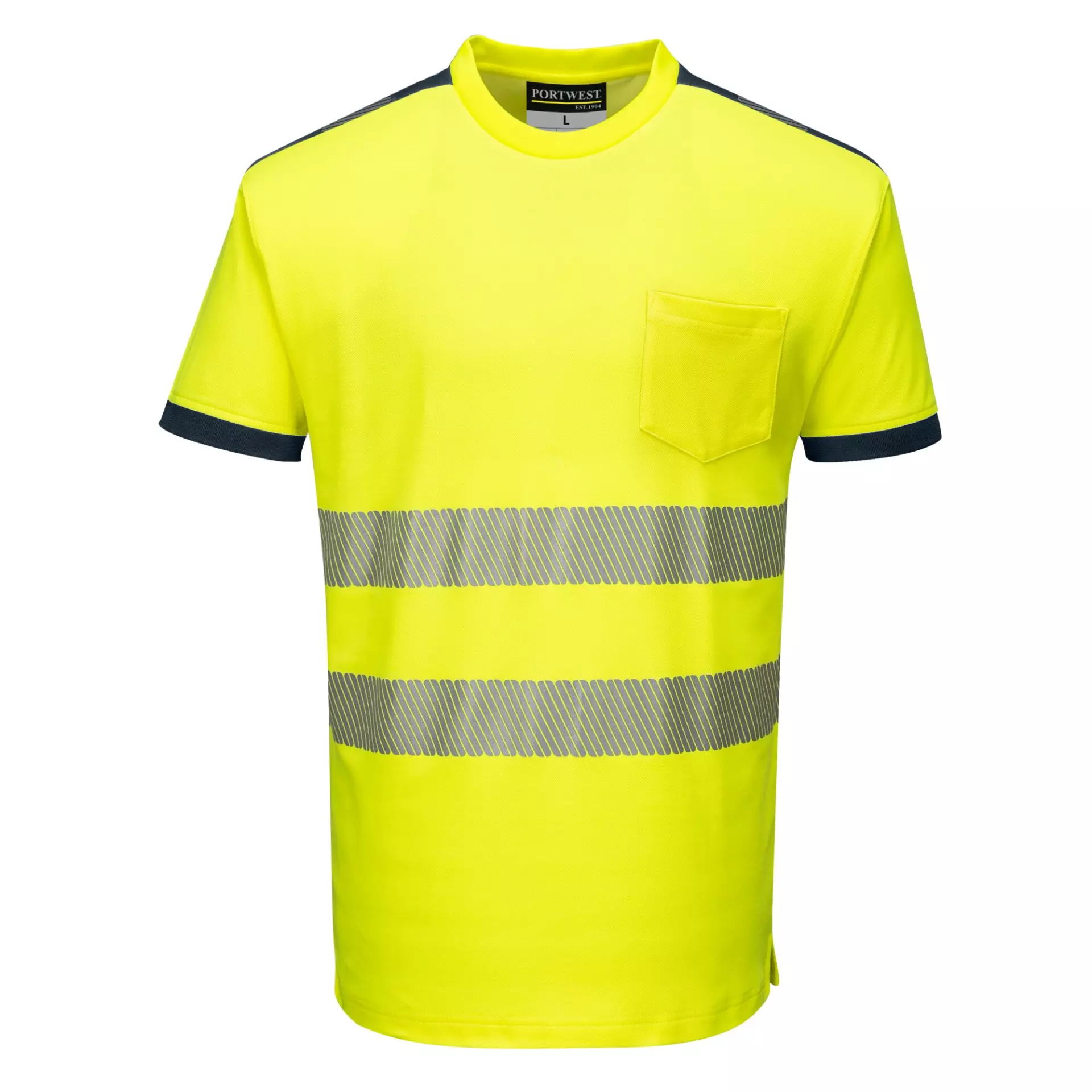 Portwest T181YNR, PW3 Hi-Vis Cotton Comfort T-Shirt S/S, Yellow/Navy, image 1
