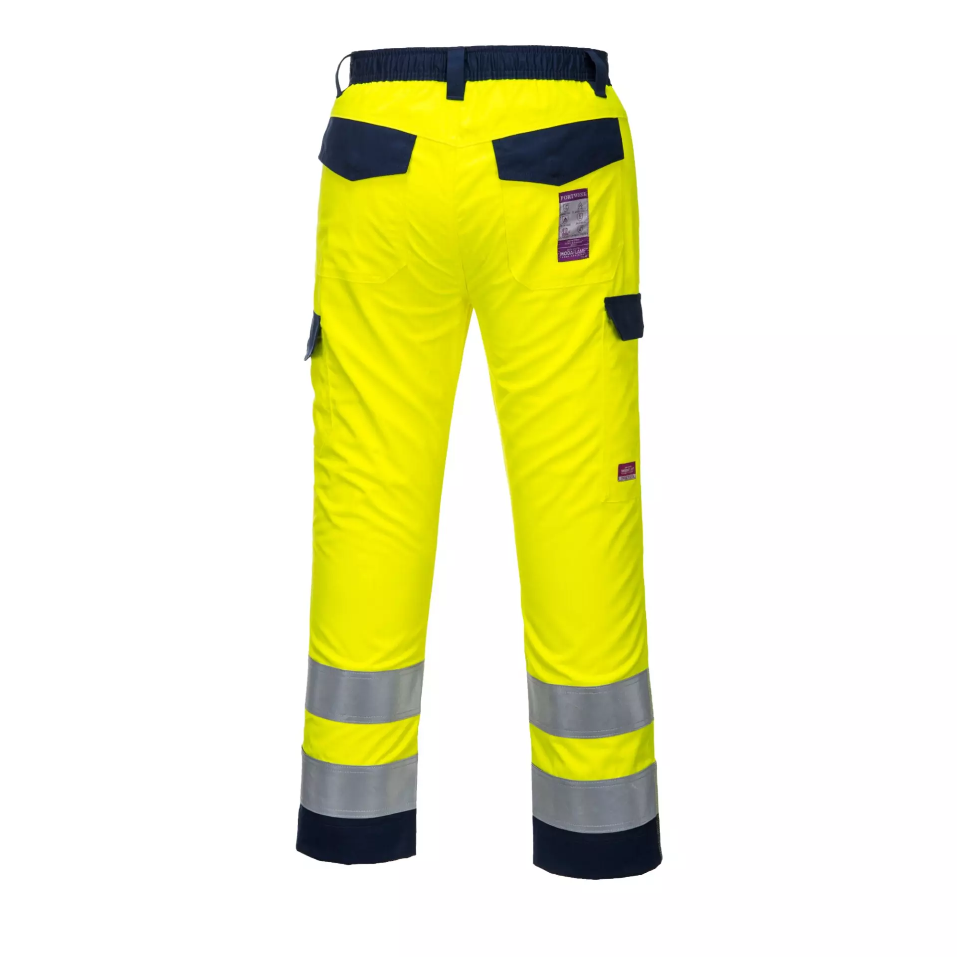 Portwest MV46YNR, Hi-Vis Modaflame Trousers, Yellow/Navy, image 2