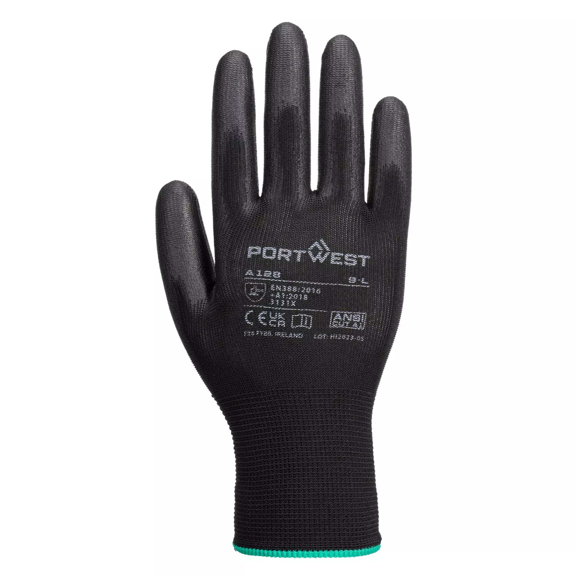 Portwest A128K8R, PU Palm Glove Latex Free (Retail Pack), Black, image 1