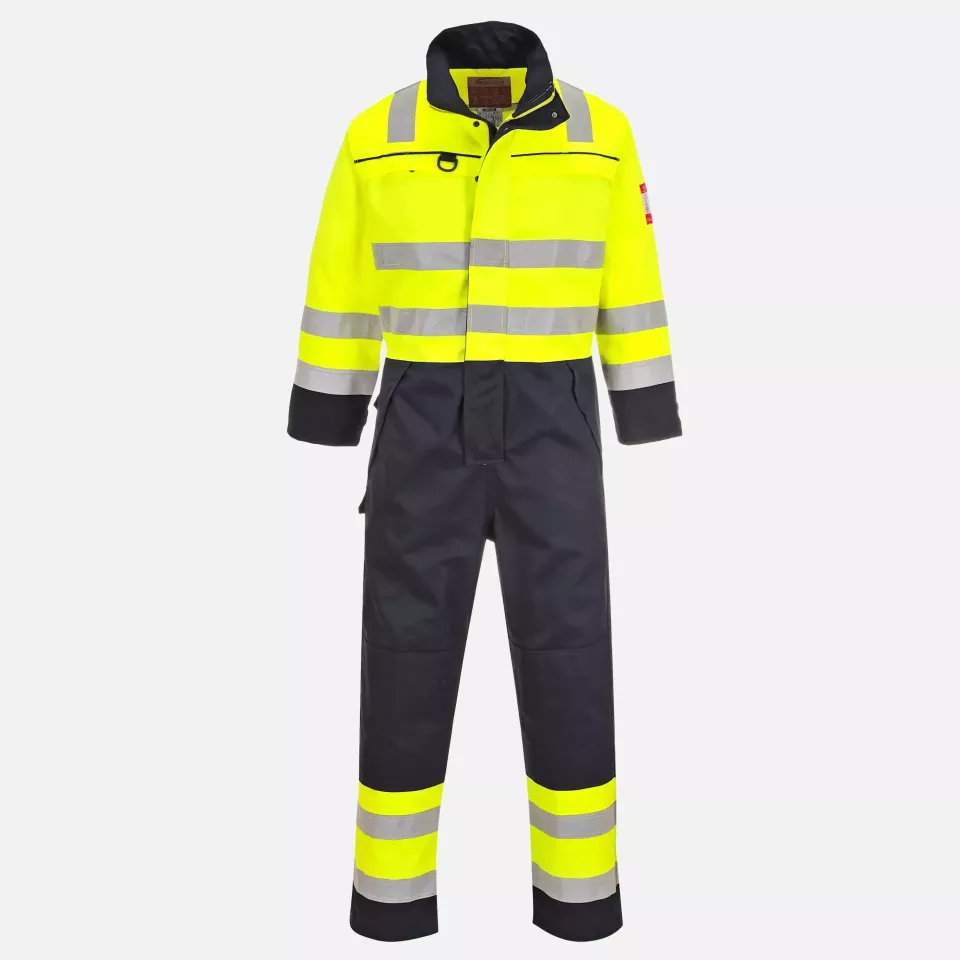 Portwest FR60YNR, Bizflame Work Hi-Vis Multi-Norm FR Coverall, Yellow/Navy, image 1, gallery thumbnail