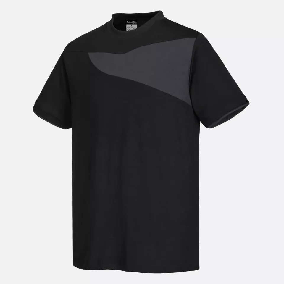 Portwest PW211BZR, PW2 Cotton Comfort T-Shirt S/S, Black/Zoom Grey, image 2, gallery thumbnail