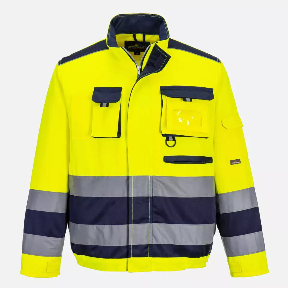 Portwest TX50YNR, Lille Hi-Vis Contrast Bomber Jacket, Yellow/Navy, image 1, gallery thumbnail