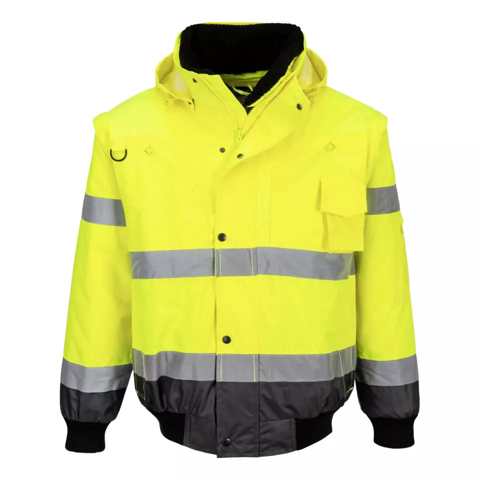 Portwest C465YGY, Hi-Vis 3-in-1 Contrast Bomber Jacket, Yellow/Grey, image 1, gallery thumbnail