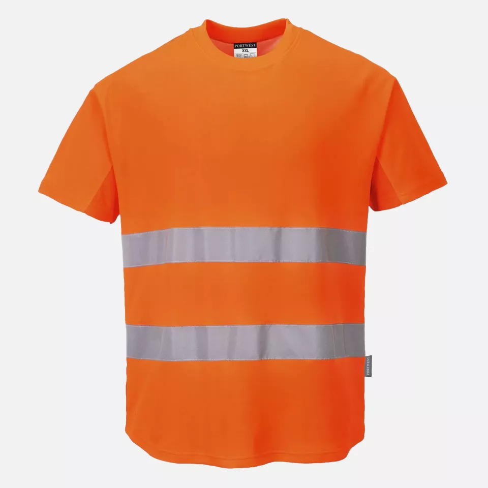 Portwest C394ORR, Hi-Vis Cotton Comfort Mesh Insert T-Shirt S/S, Orange, image 1, gallery thumbnail