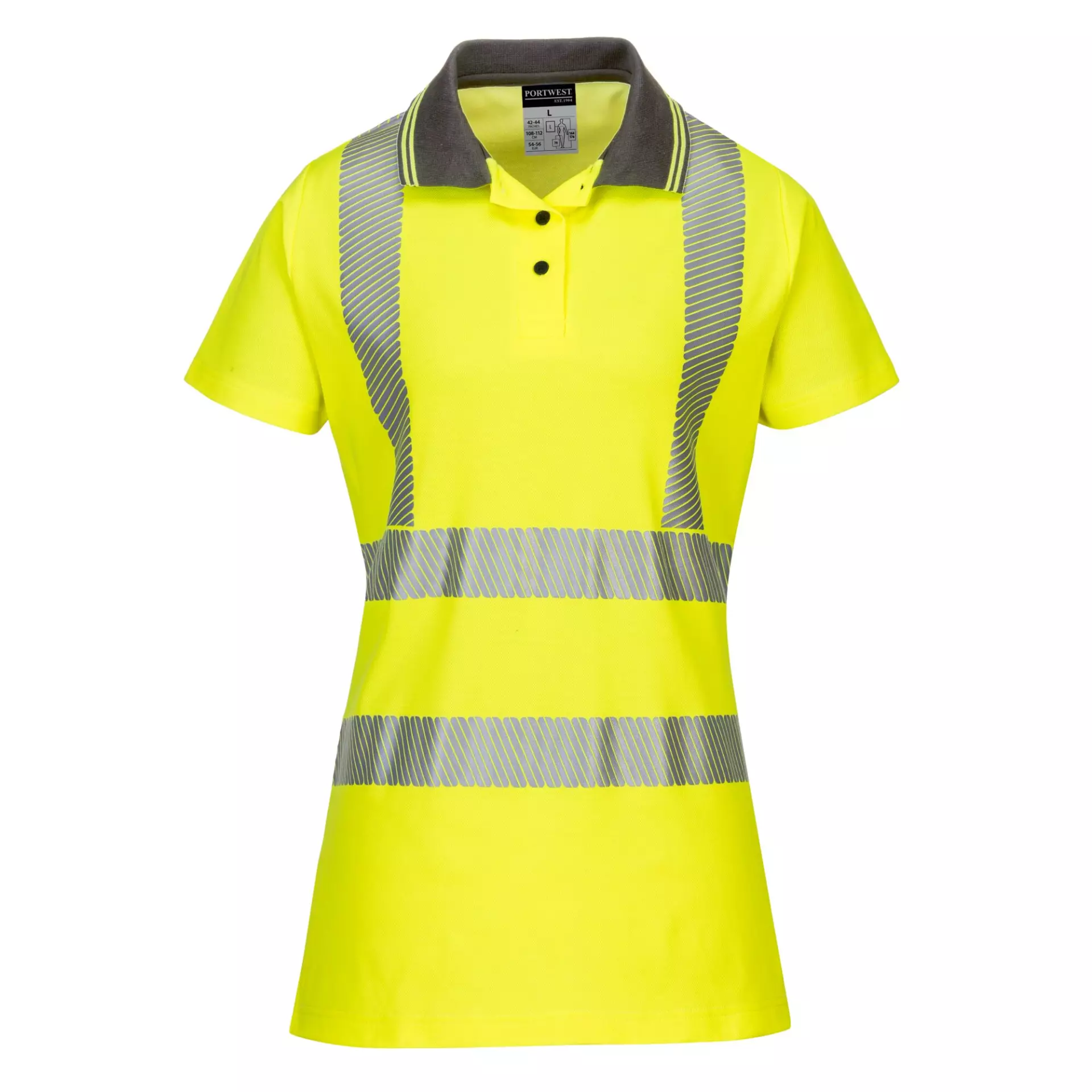 Portwest LW72YGY, Hi-Vis Women's Cotton Comfort Pro Polo Shirt S/S, Yellow/Grey