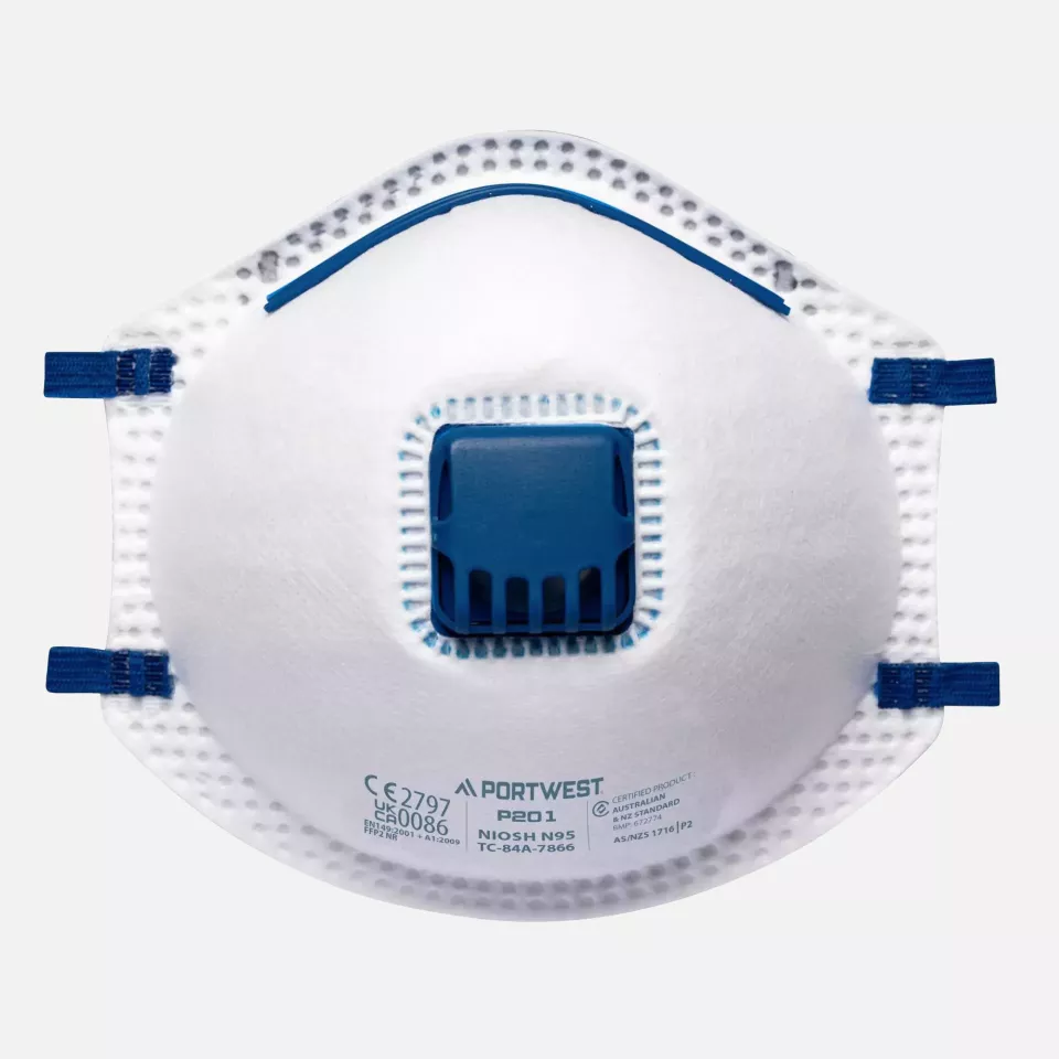 Portwest P201WHR, FFP2 Valved Respirator, White, image 1, gallery thumbnail