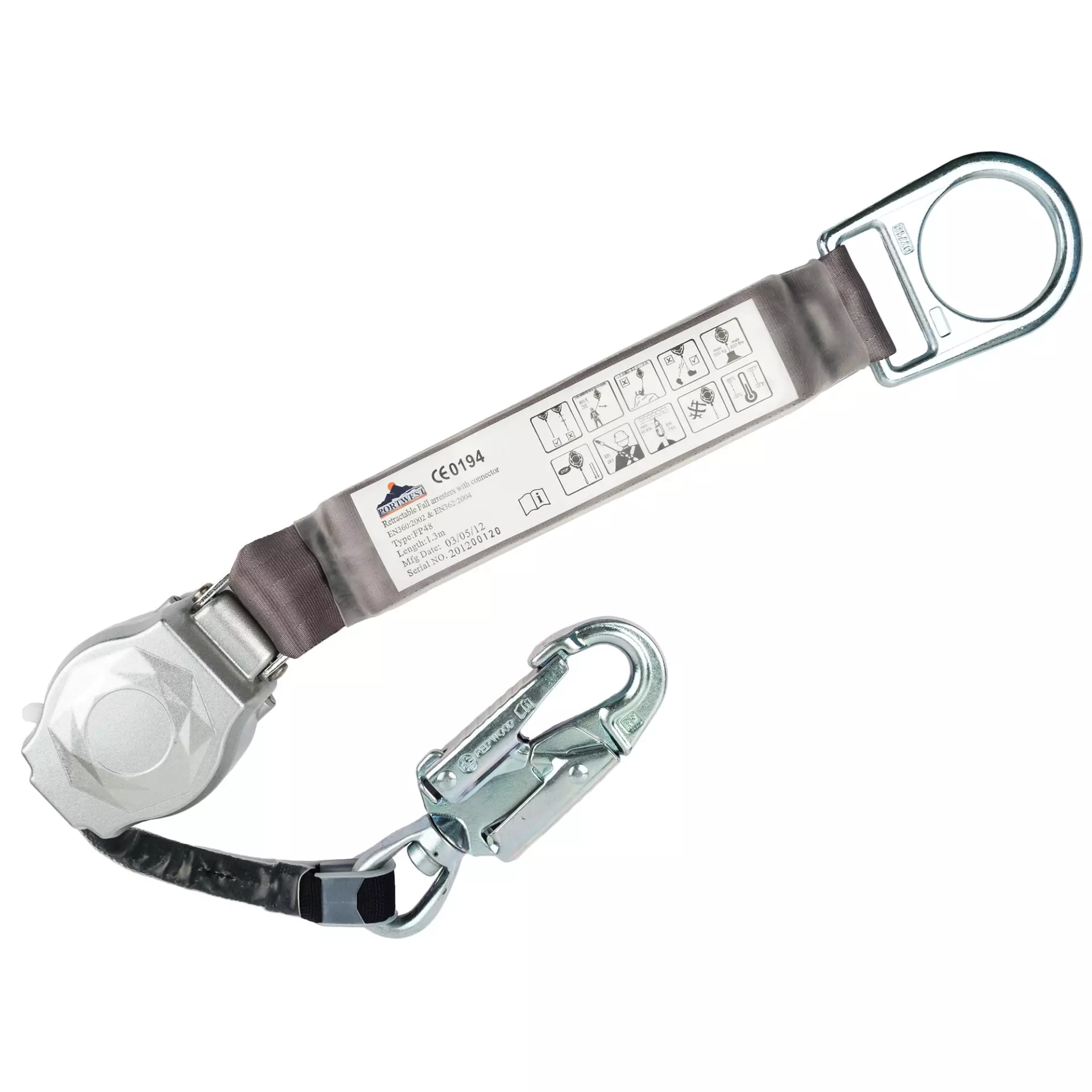 Portwest FP48BKR, Self Retract 1.35m Lifeline, Black, image 2