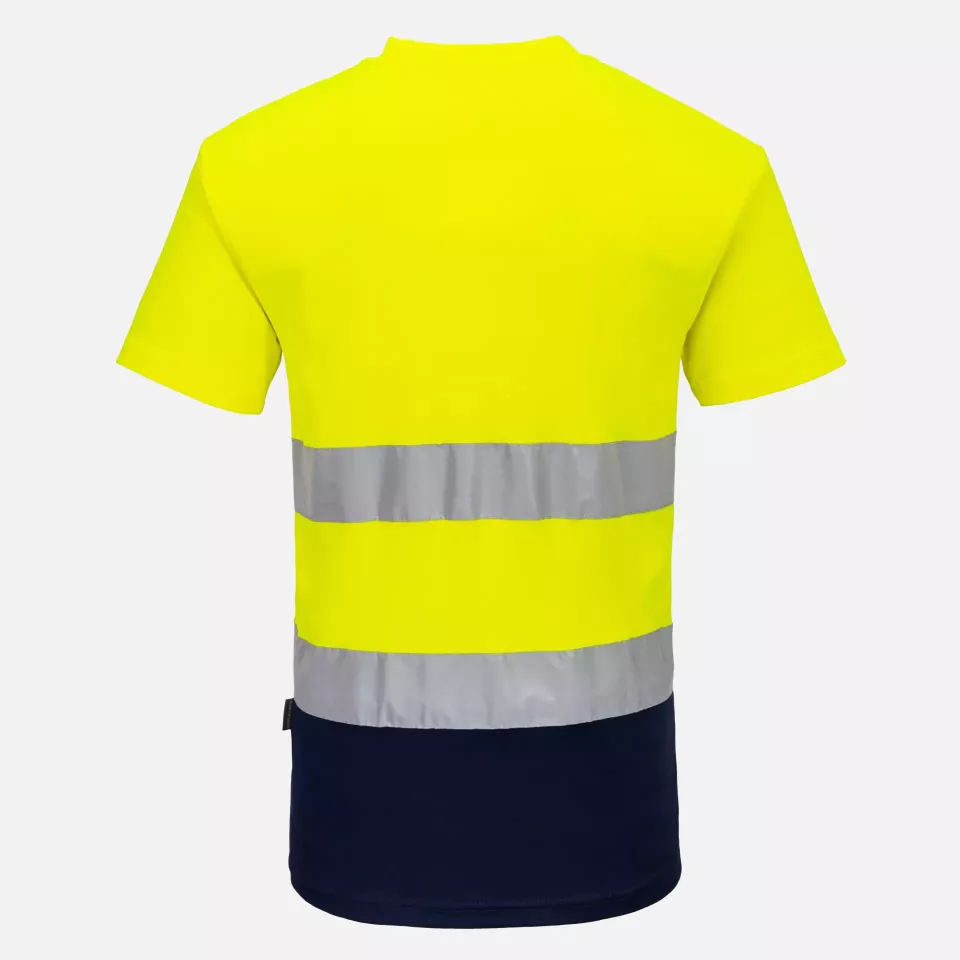 Portwest S173YNR, Hi-Vis Cotton Comfort Contrast T-Shirt S/S, Yellow/Navy, image 2, gallery thumbnail