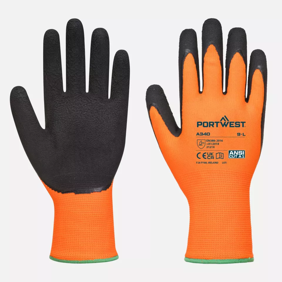 Portwest A340ORB, Hi-Vis Grip Glove - Latex, Orange/Black, image 2, gallery thumbnail