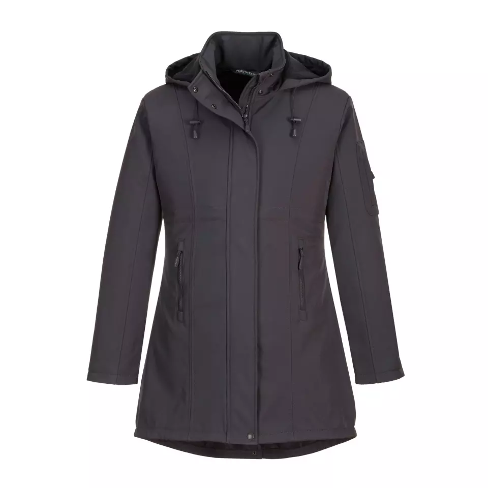 Portwest TK42CGR, Carla Women's Hooded Softshell Jacket (3L), Charcoal Grey, image 1, gallery thumbnail