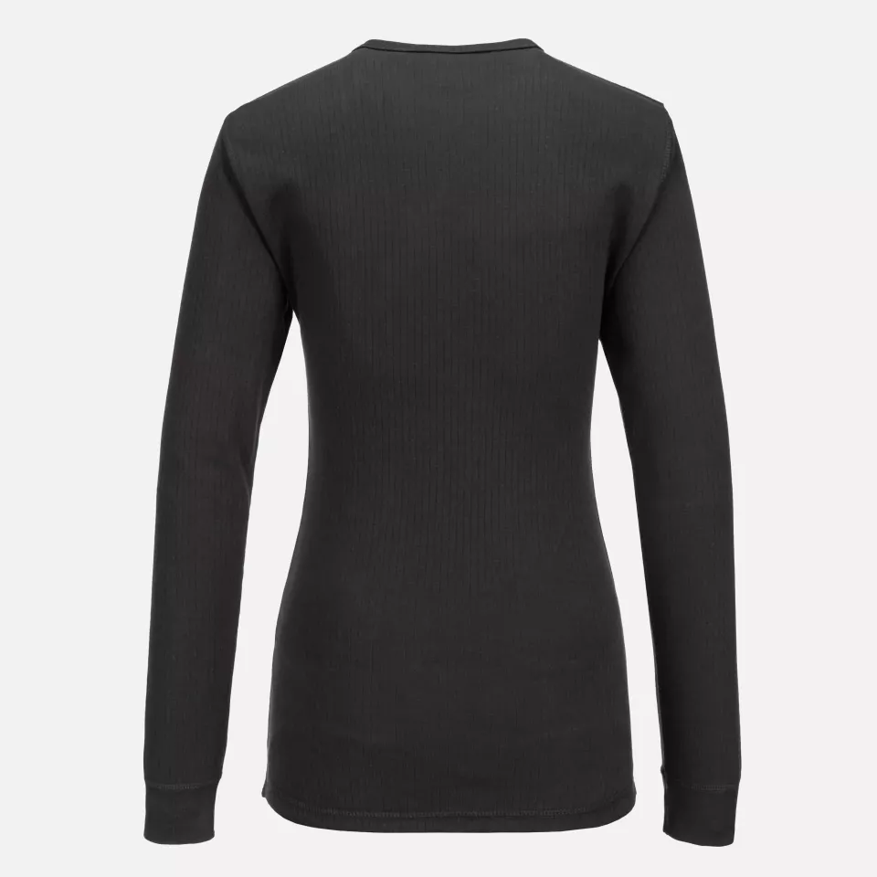 Portwest B126BKR, Women's Thermal T-Shirt Long Sleeve, Black, image 2, gallery thumbnail