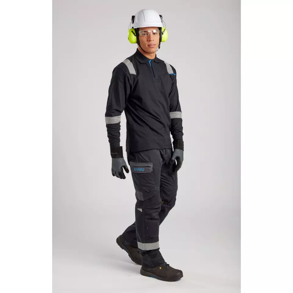 Portwest FR711BKR, WX3 FR Modaflame Long Sleeve Polo, Black, image 3, gallery thumbnail