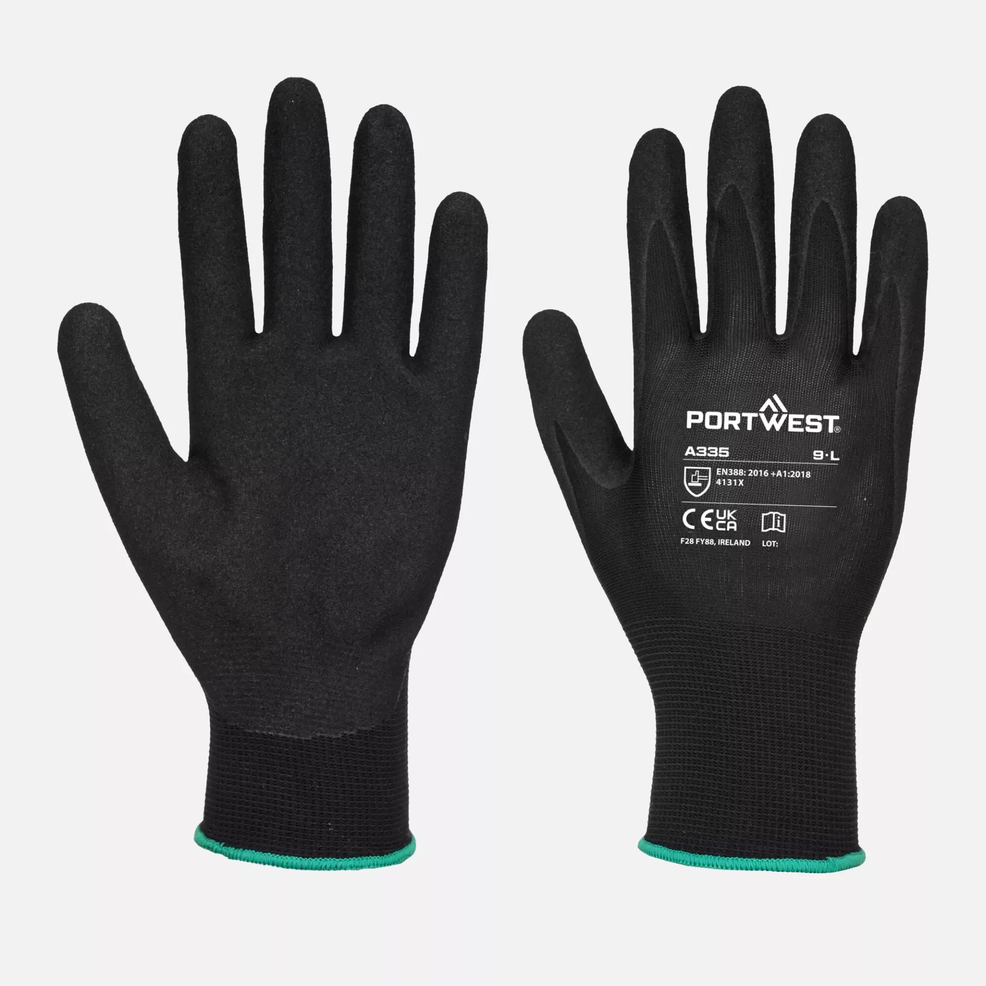 Portwest A335K8R, Dermi-Grip NPR15 Sandy Nitril-Handschuhe, Schwarz, image 3