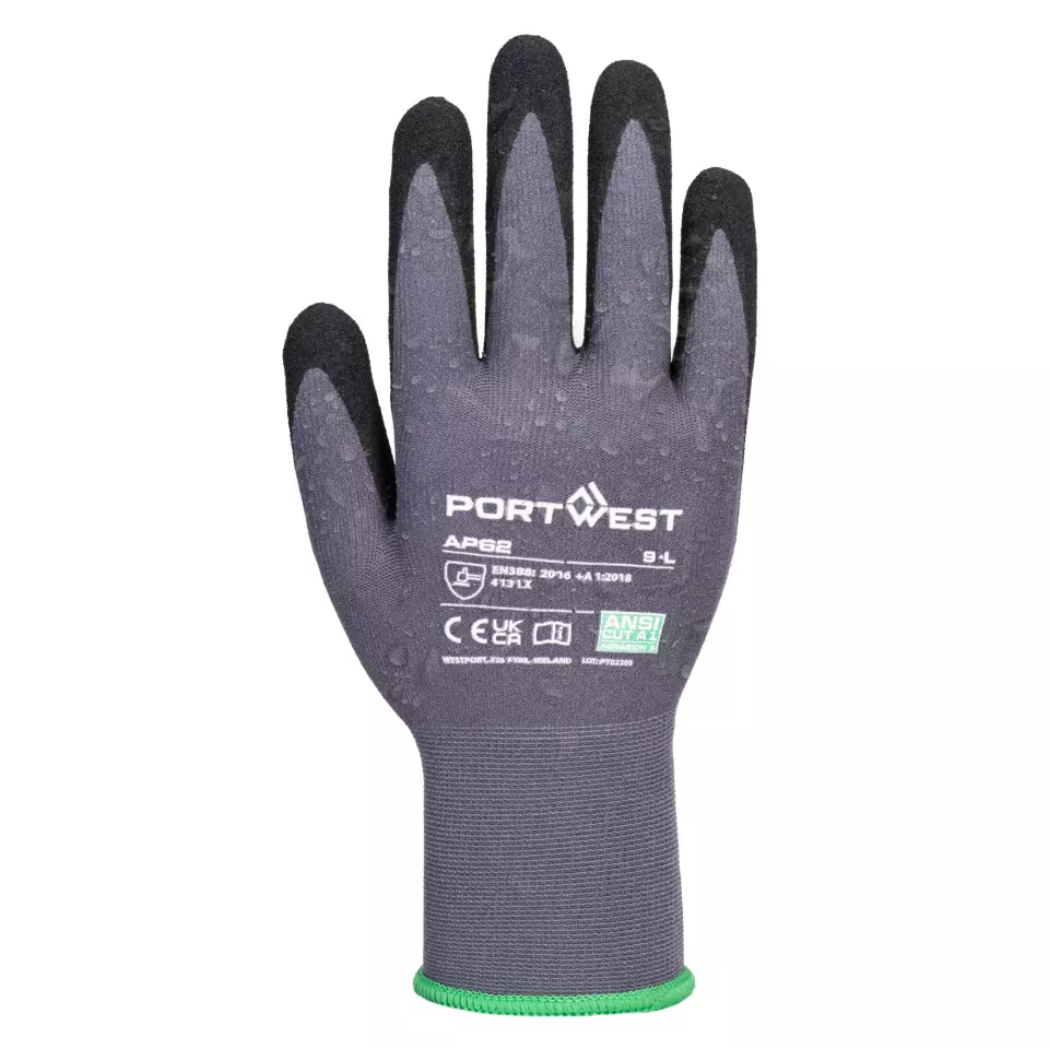 Portwest AP62G8R, Dermiflex Aqua Glove, Grey/Black, image 1, gallery thumbnail