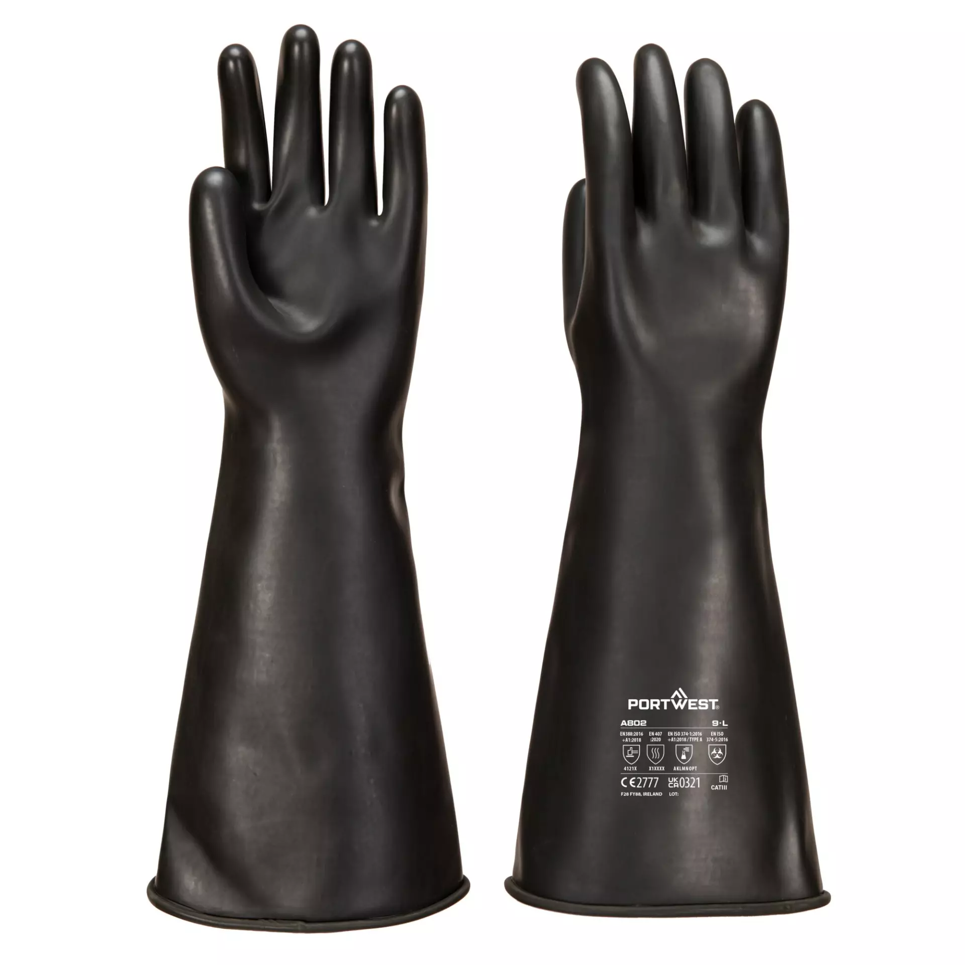 Portwest A802BKR, Heavyweight Latex Rubber Gauntlet, Black, image 3