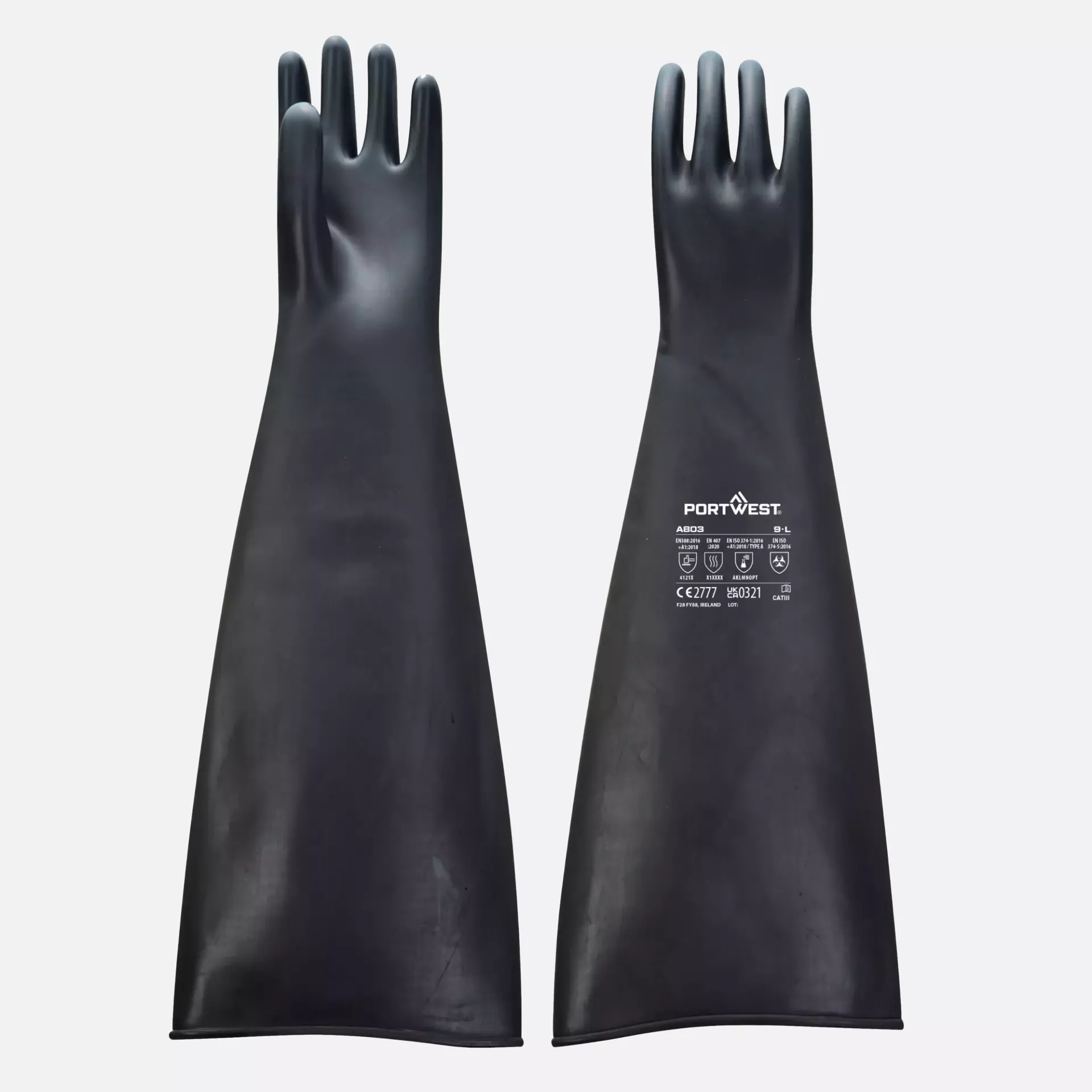 Portwest A803BKR, Heavyweight Latex Rubber Gauntlet 600mm, Black, image 3