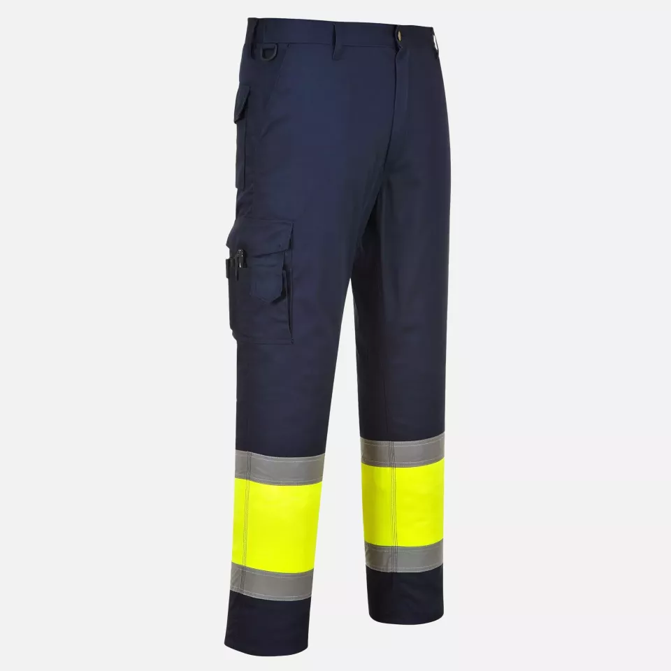 Portwest E049YNR, Hi-Vis Contrast Class 1 Service Trousers, Yellow/Navy, image 1, gallery thumbnail