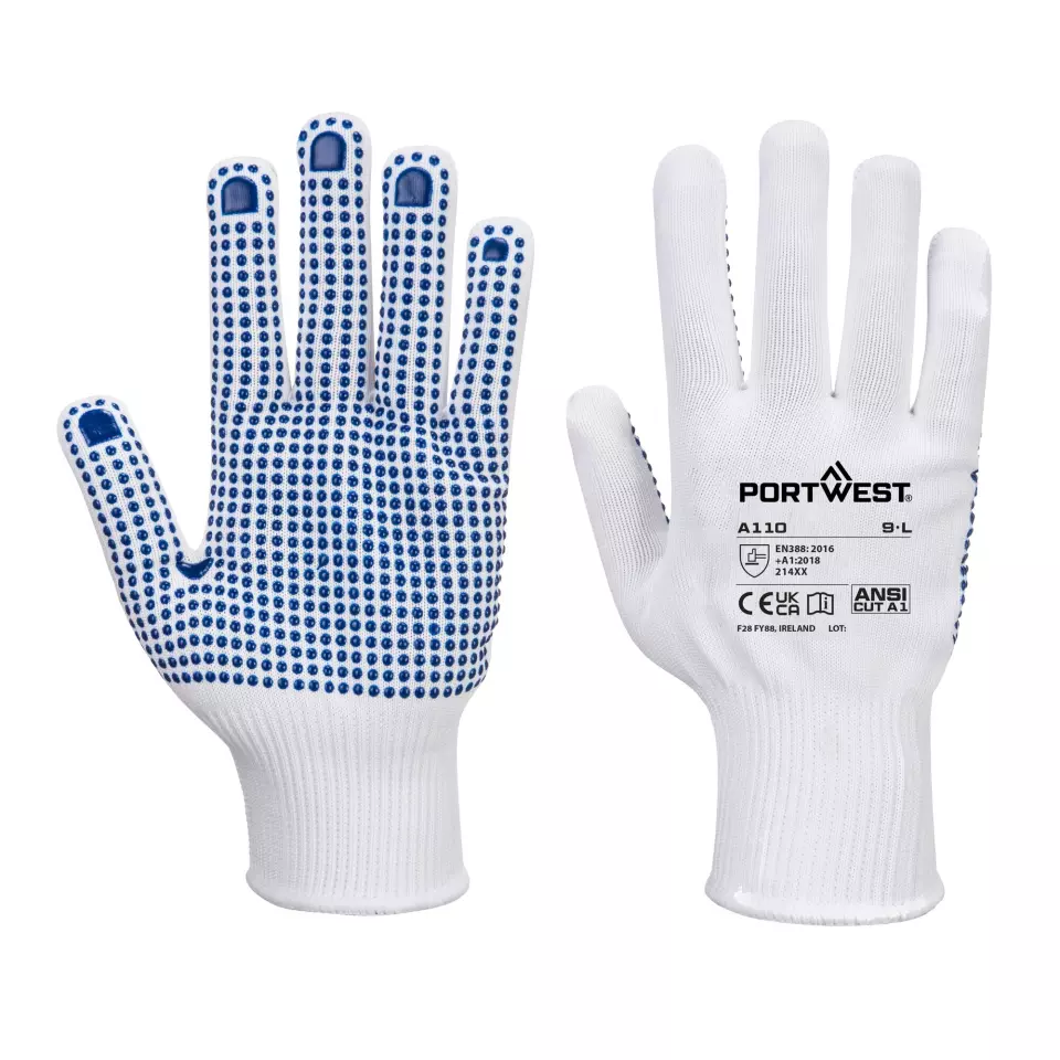 Portwest A110WBR, Polka Dot Glove, White/Blue, image 3, gallery thumbnail