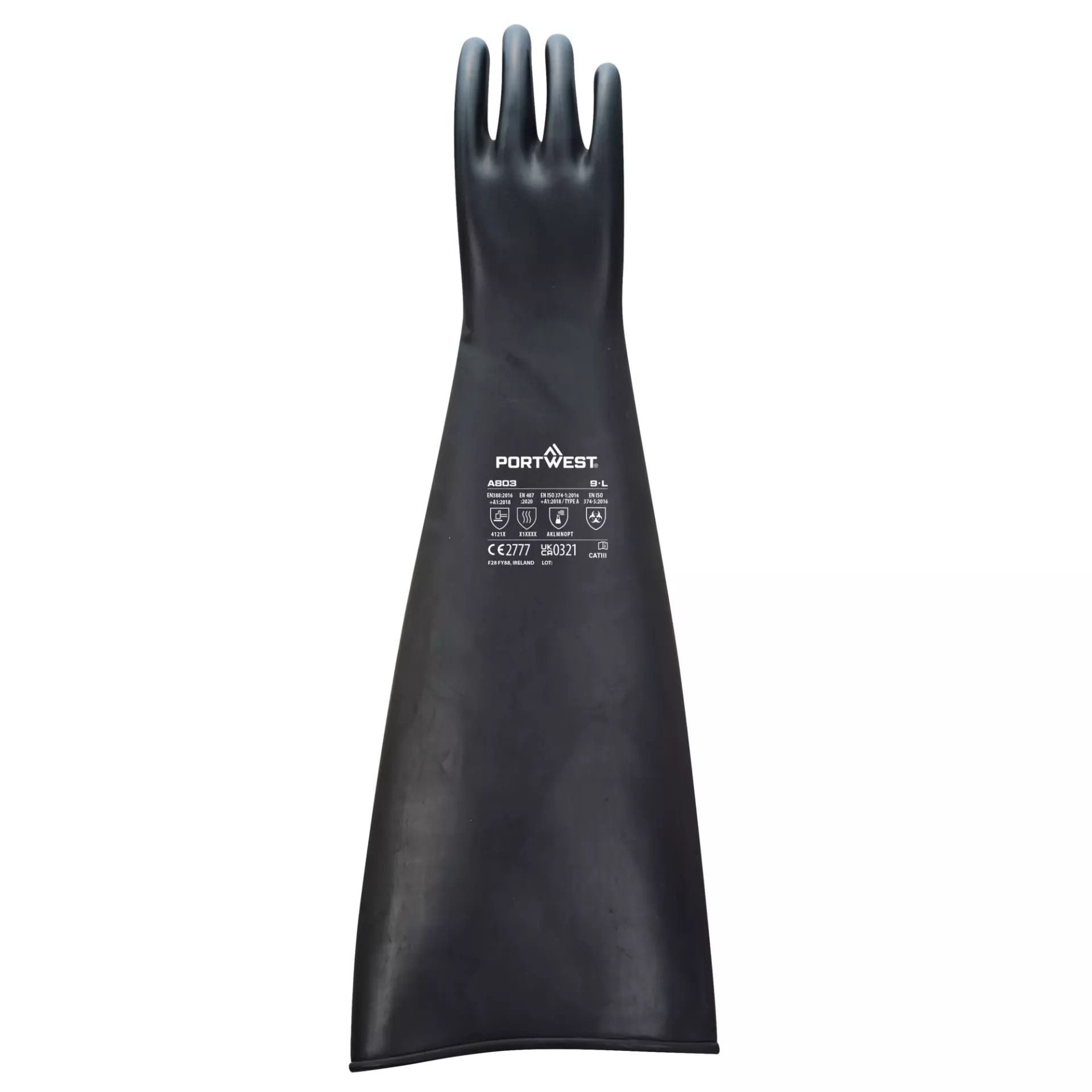 Portwest A803BKR, Heavyweight Latex Rubber Gauntlet 600mm, Black, image 1