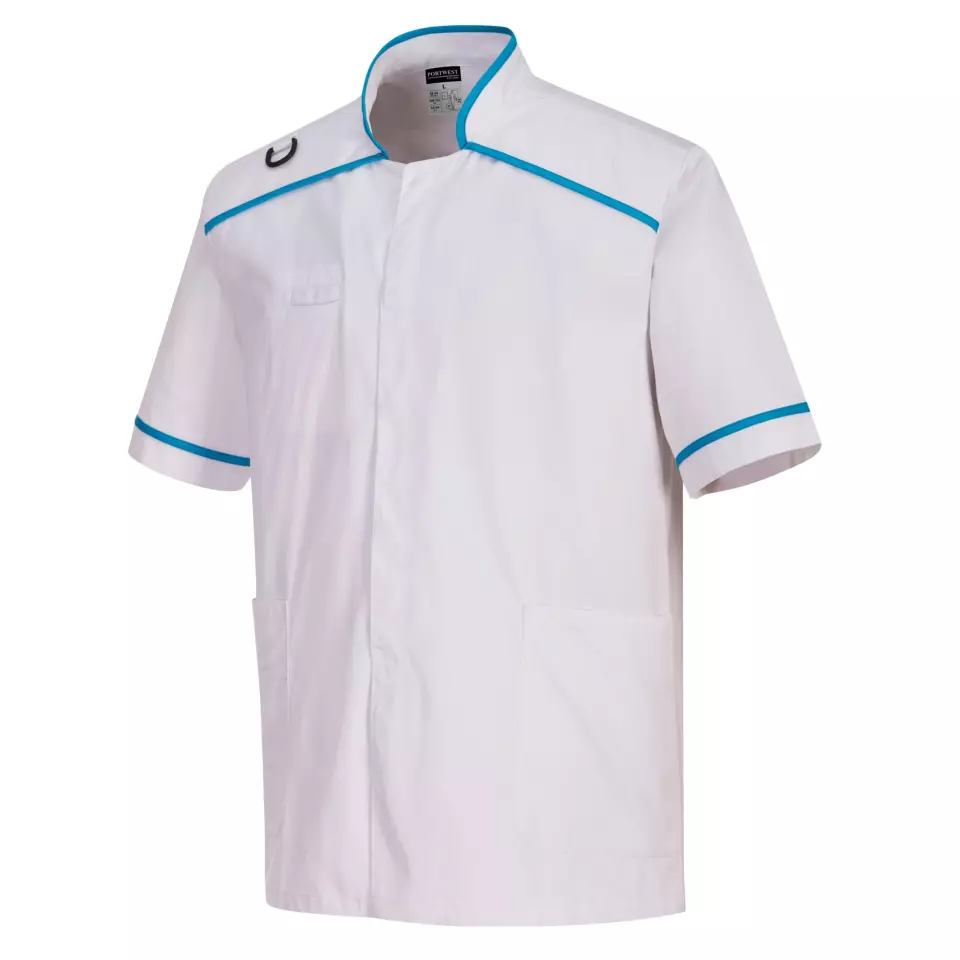Portwest C821WAR, Men's Medical Tunic, White/Aqua, image 4, gallery thumbnail