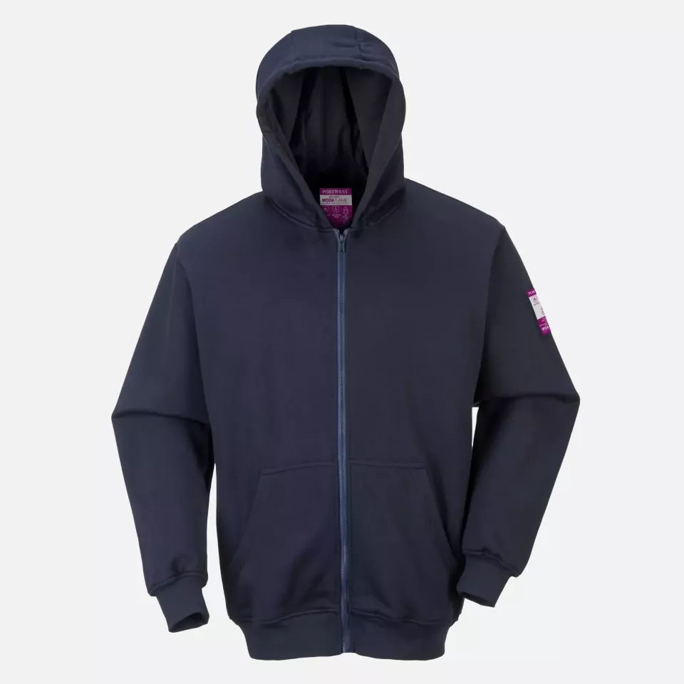 Portwest FR81NAR, Modaflame Knit Zip Front Hooded FR Sweatshirt, Navy, image 2, gallery thumbnail