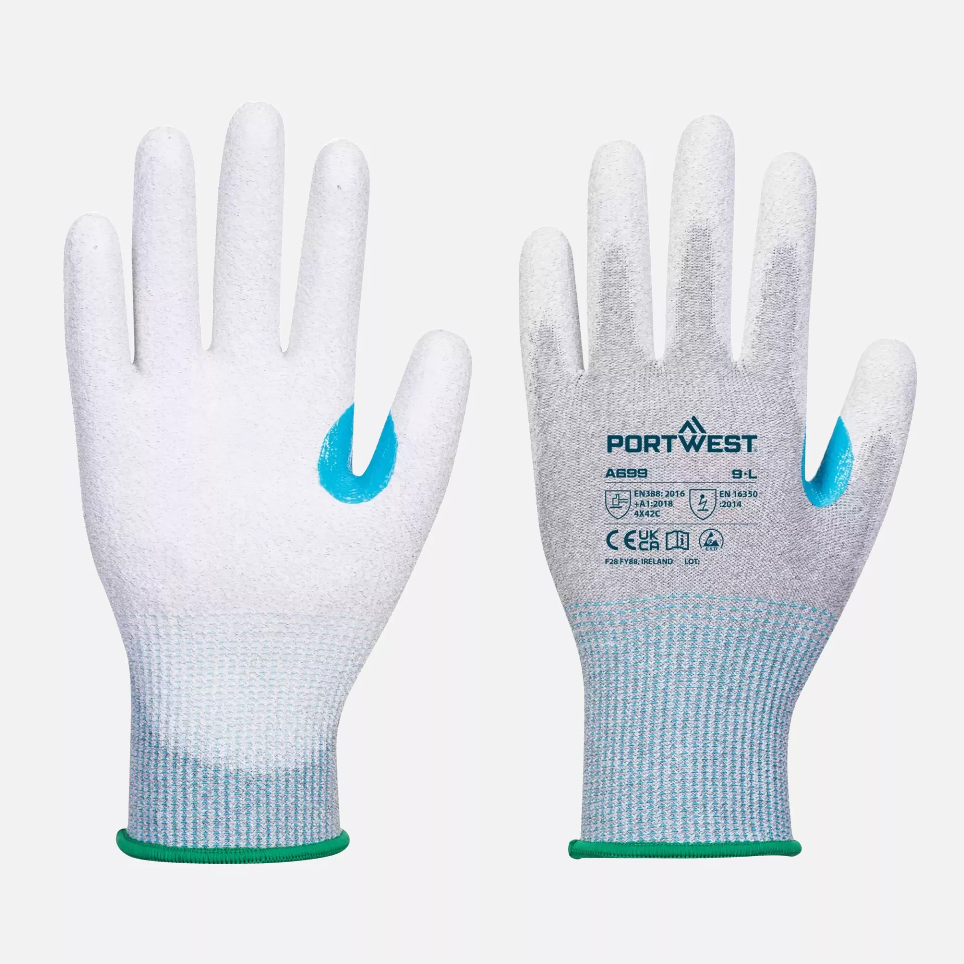 Portwest A699G6R, MR13 ESD PU Palm Glove, Grey/White, image 3