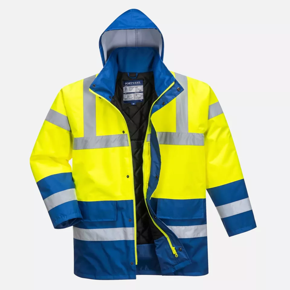 Portwest S466YRB, Hi-Vis Contrast Winter Traffic Jacket, Yellow/Royal, image 1, gallery thumbnail