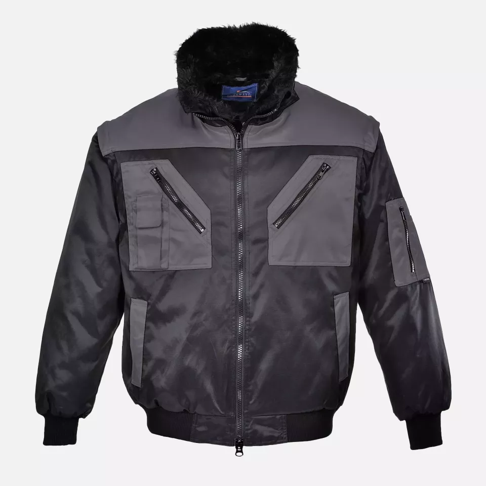 Portwest PJ20BYR, Two Tone Pilot Jacket, Black/Grey, image 1, gallery thumbnail