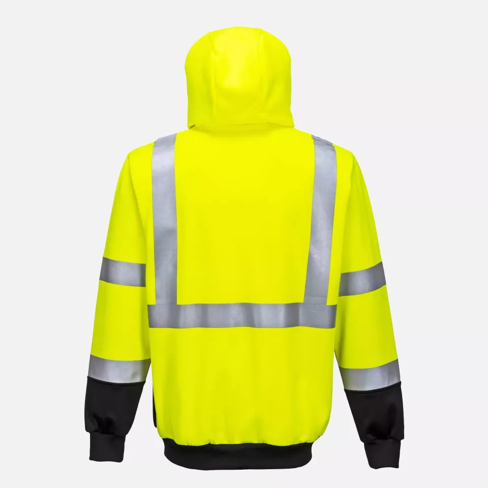 Portwest B315YBR, Hi-Vis Contrast Zipped Hoodie, Yellow/Black, image 3, gallery thumbnail