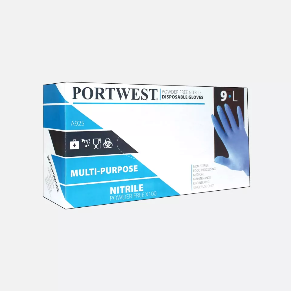 Portwest A925BLU, Powder Free Nitrile Disposable Glove, Blue, image 3, gallery thumbnail