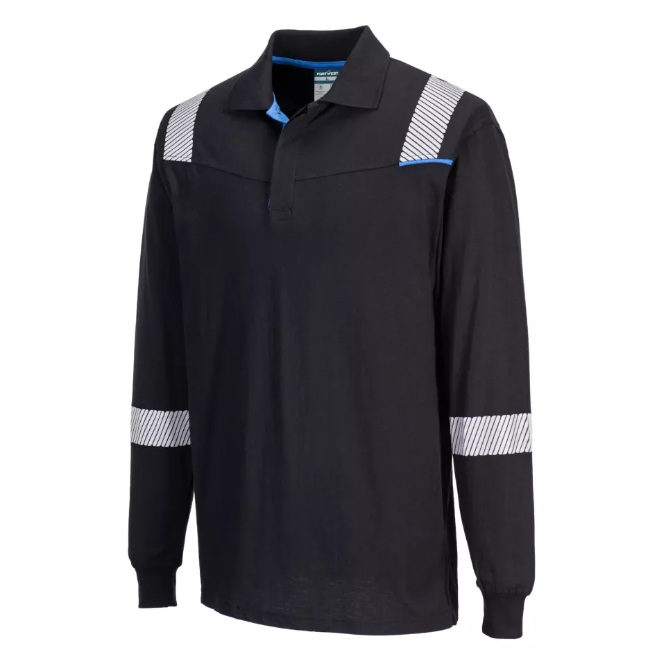 Portwest FR711BKR, WX3 FR Modaflame Long Sleeve Polo, Black, image 7, gallery thumbnail