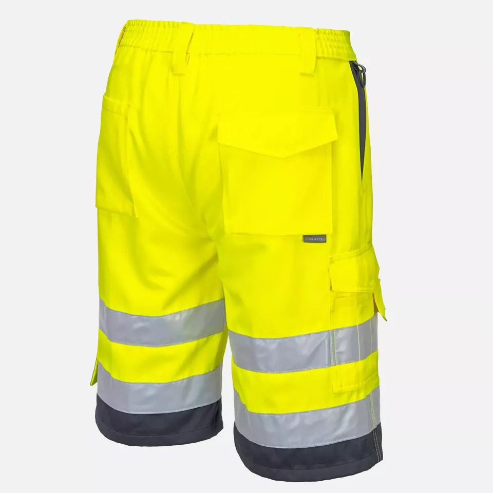 Portwest L043YNR, Hi-Vis Lightweight Polycotton Shorts, Yellow/Navy, image 3, gallery thumbnail