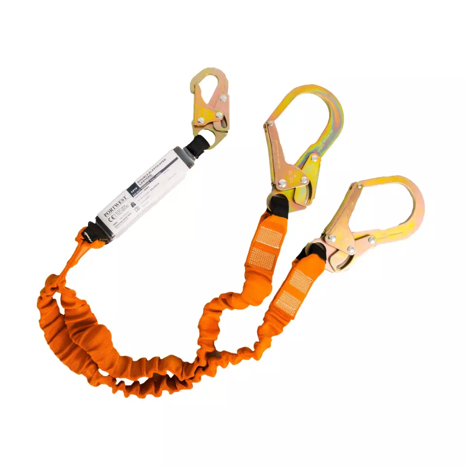 Portwest FP75K1R, Double 140kg 1.8m Lanyard with Shock Absorber, Black/Orange, image 1, gallery thumbnail