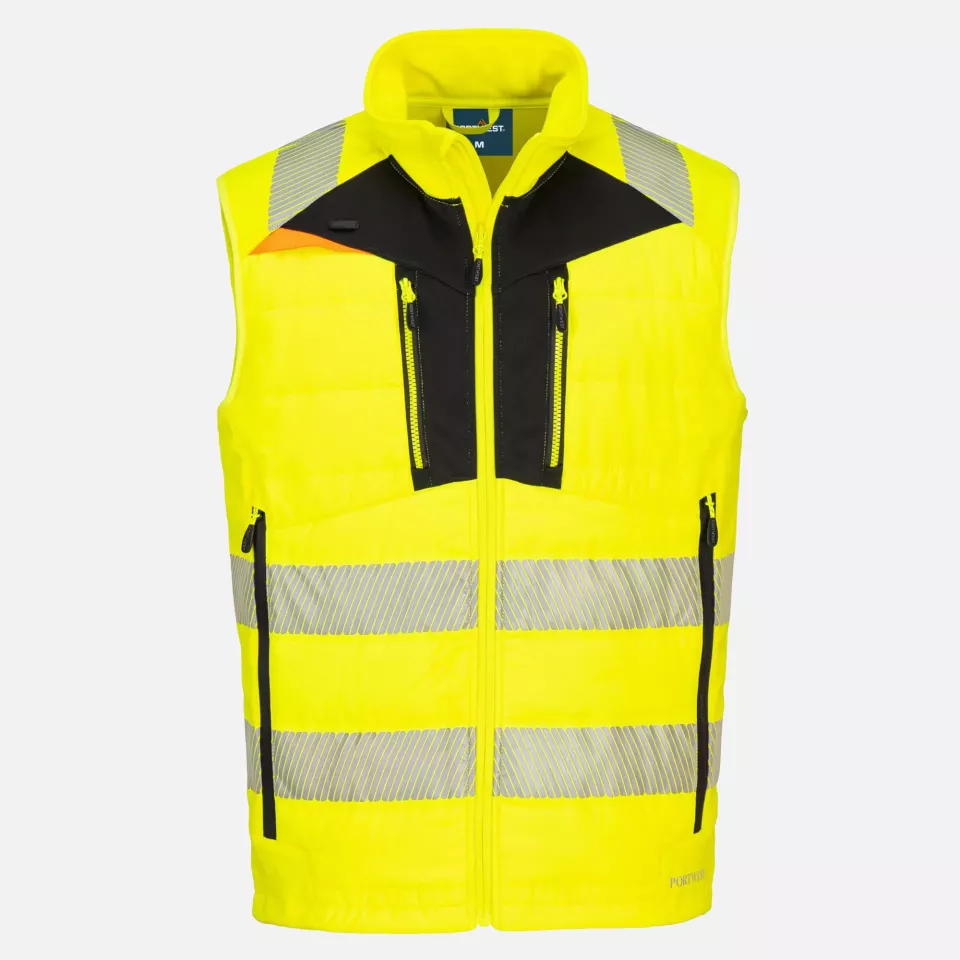 Portwest DX479YBR, DX4 Hi-Vis Hybrid Baffle Bodywarmer, Yellow/Black, image 1, gallery thumbnail