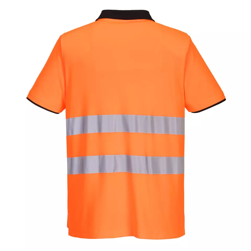 Portwest PW212OBR, PW2 Hi-Vis Cotton Comfort Polo Shirt S/S, Orange/Black, image 2, gallery thumbnail