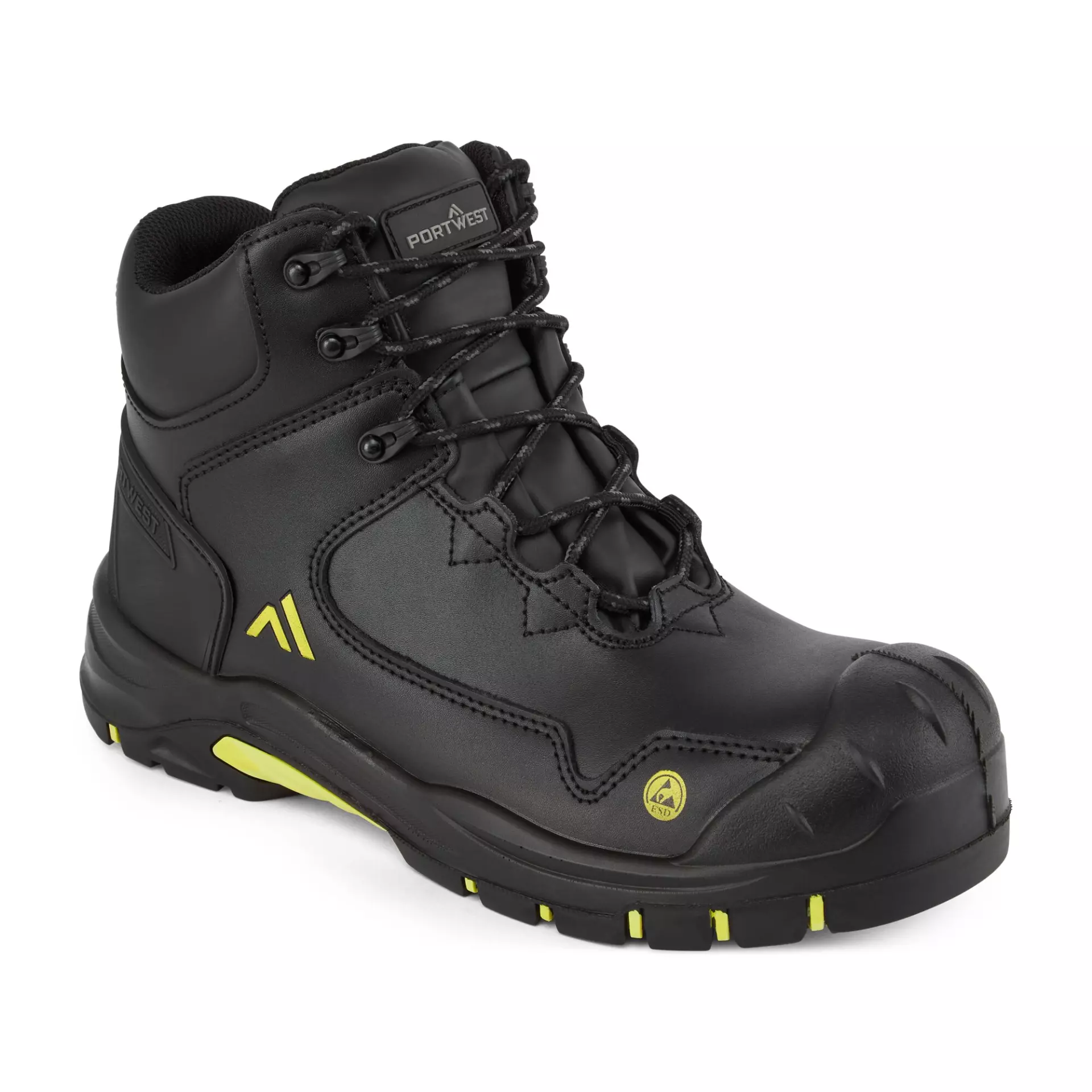 Portwest FC18BKY, Composite Action Leather Mid Boot S3S ESD HRO SR SC FO, Black/Yellow, image 5